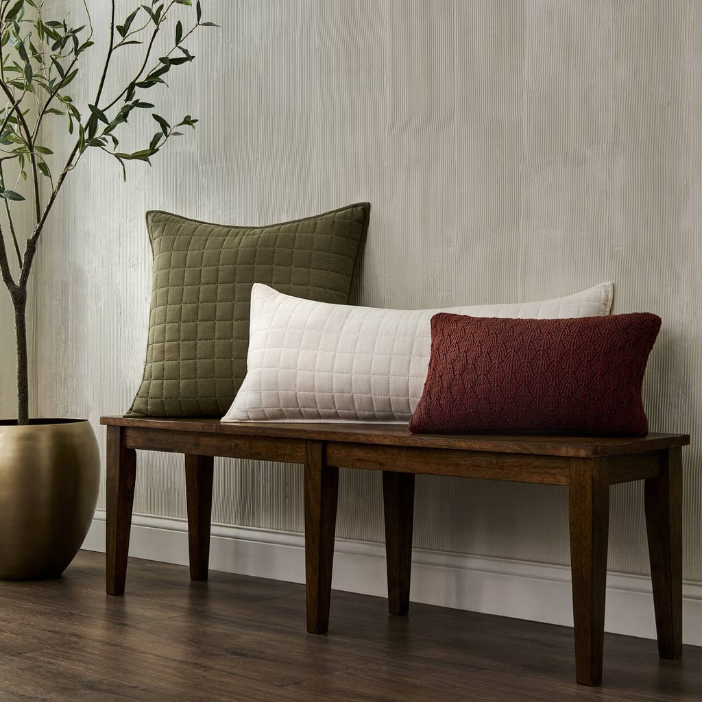 Jeremiah Brent Home 20"x12" Cotton Knitted Pointelle Lumbar Accent Pillow Raisin