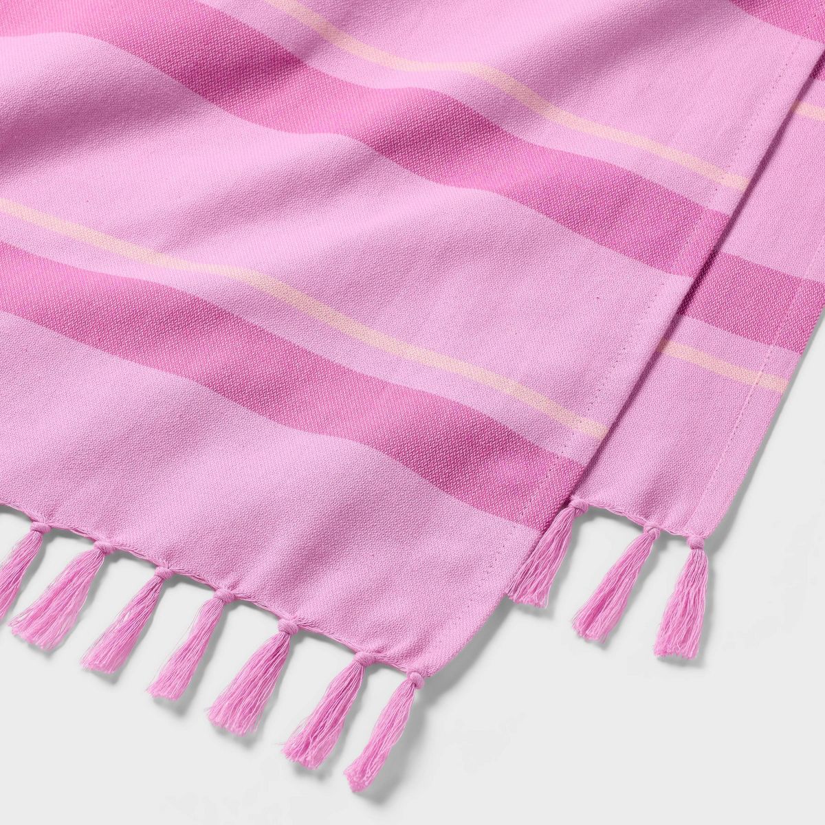 36"x72" Jacquard Lightweight Striped Oversized Beach Towel with Knotted Fringe Pink - Room Essentials