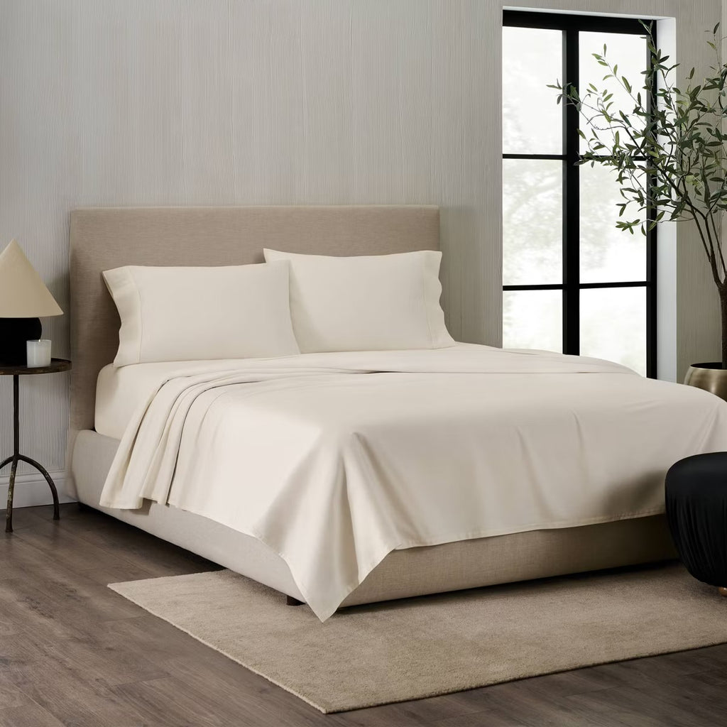 Jeremiah Brent Home King Cotton Sateen Sheet Set Solid Cream