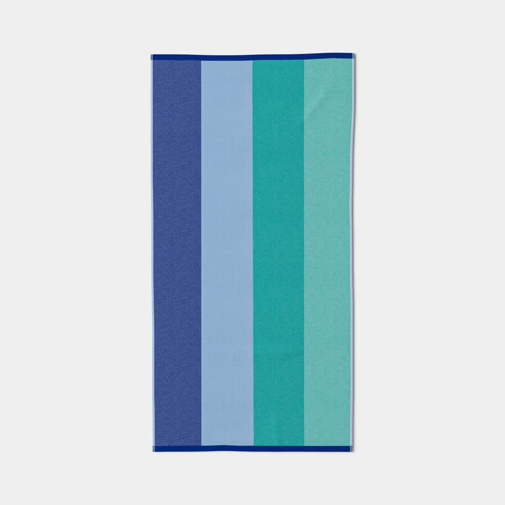 32"x62" Wide Multi Striped Reversible Beach Towel Blue/Teal - Sun Squad
