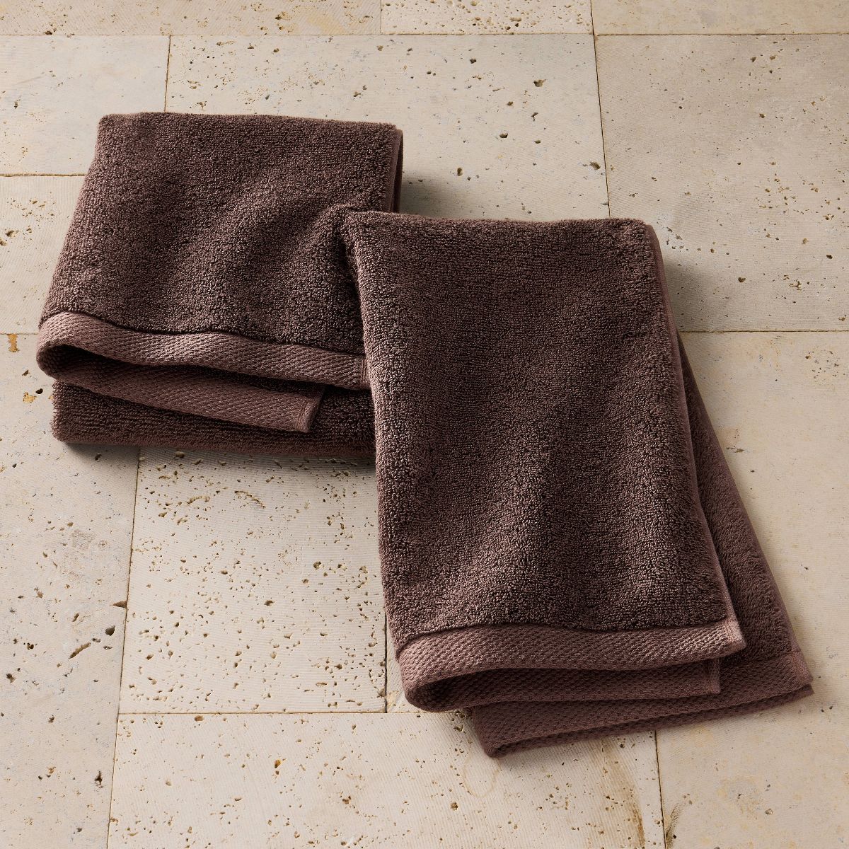 2pk Organic Hand Towel Brown - Casaluna