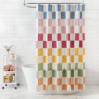 13pc PEVA Checkerboard Shower Curtain and Rings Set Multi - Room Essentials