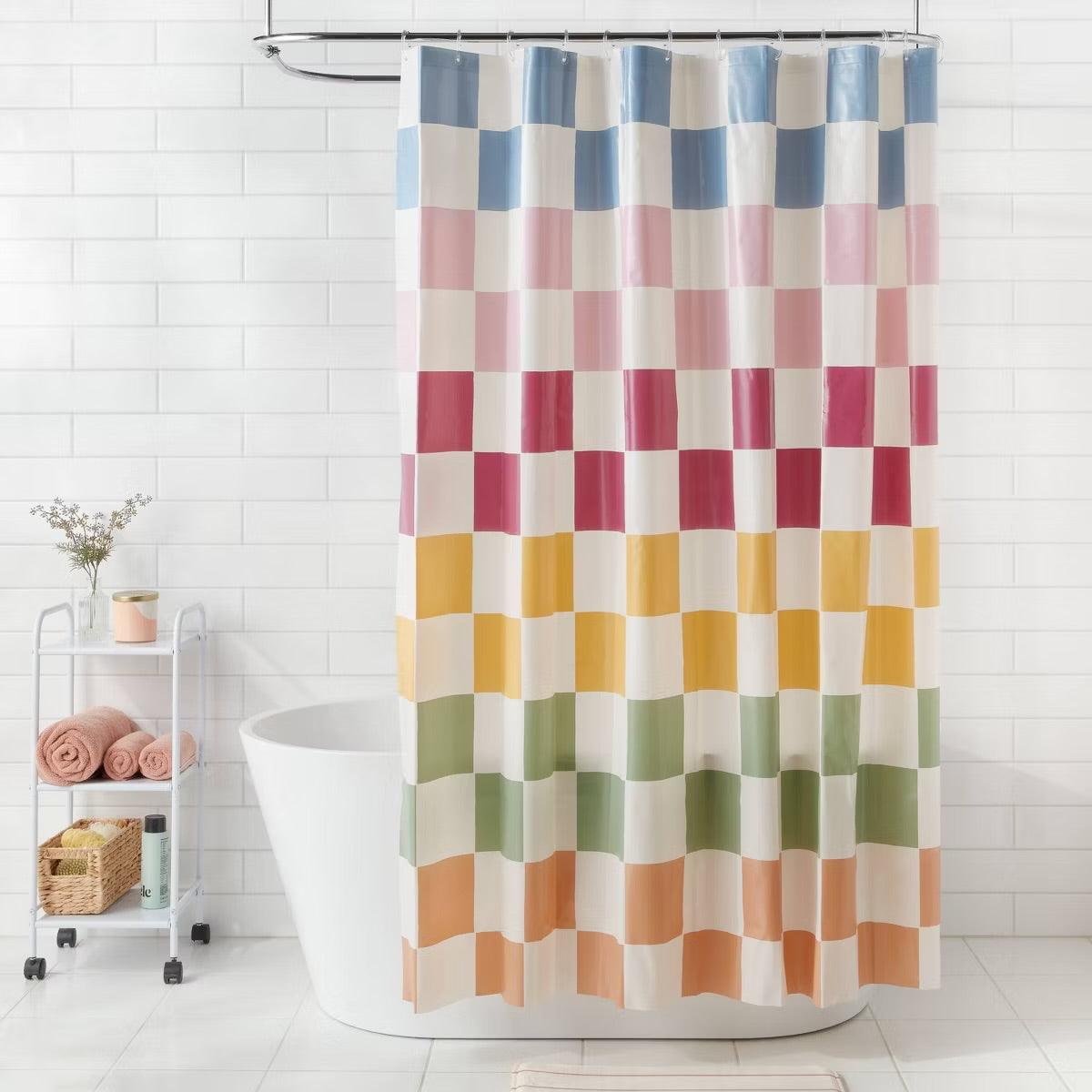 13pc PEVA Checkerboard Shower Curtain and Rings Set Multi - Room Essentials