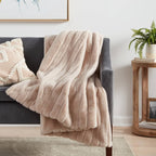 Textured Faux Fur Reversible Throw Blanket Neutral - Threshold