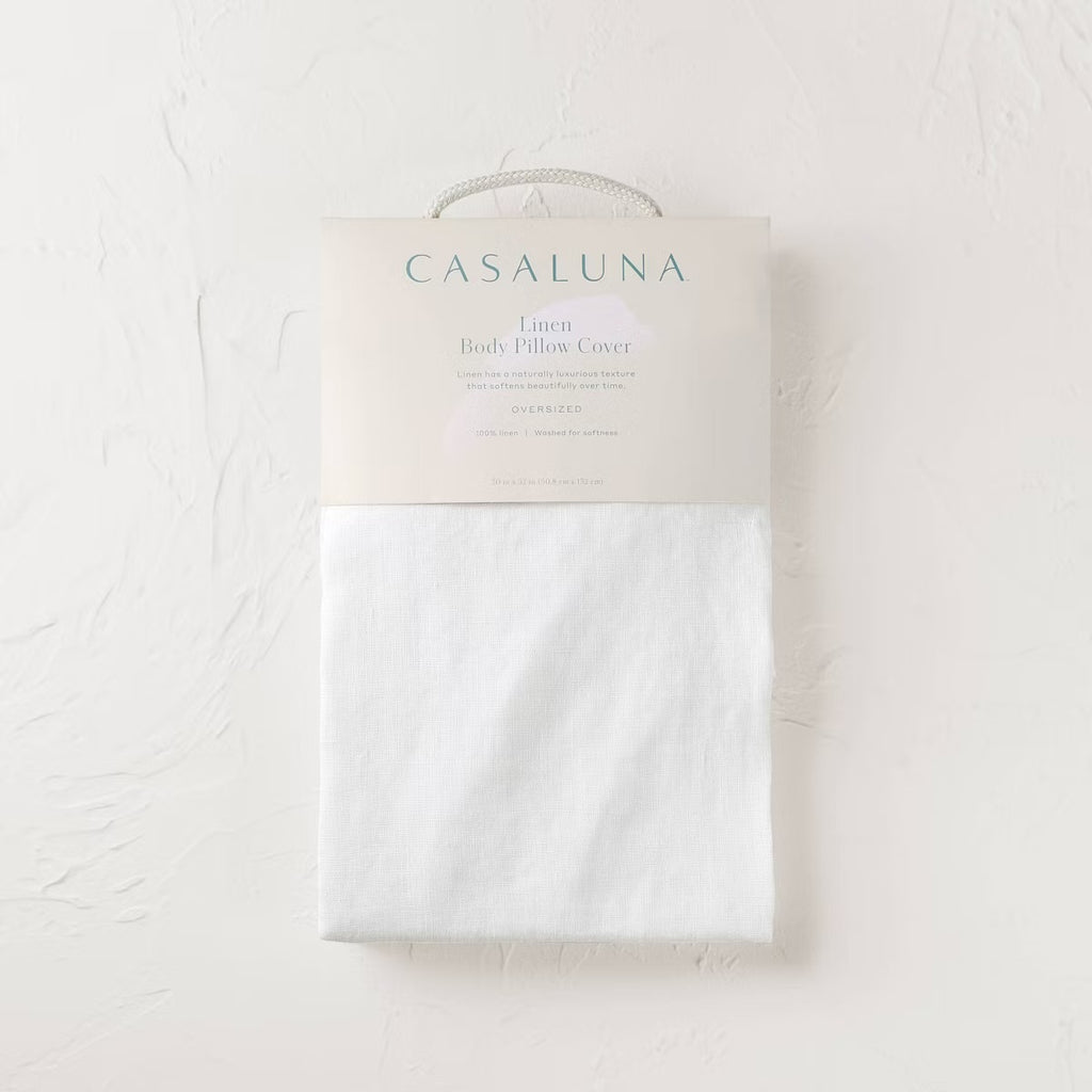 European Flax Linen Body Pillow Cover White - Casaluna