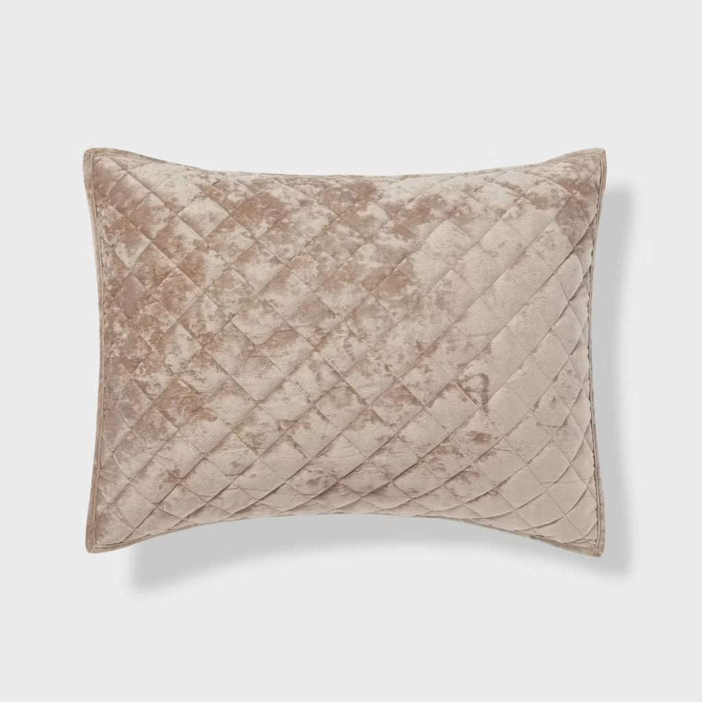 Standard Luxe Diamond Stitch Velvet Quilt Pillow Sham Light Brown - Threshold