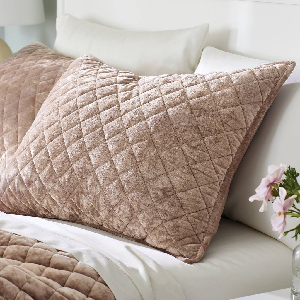Standard Luxe Diamond Stitch Velvet Quilt Pillow Sham Light Brown - Threshold