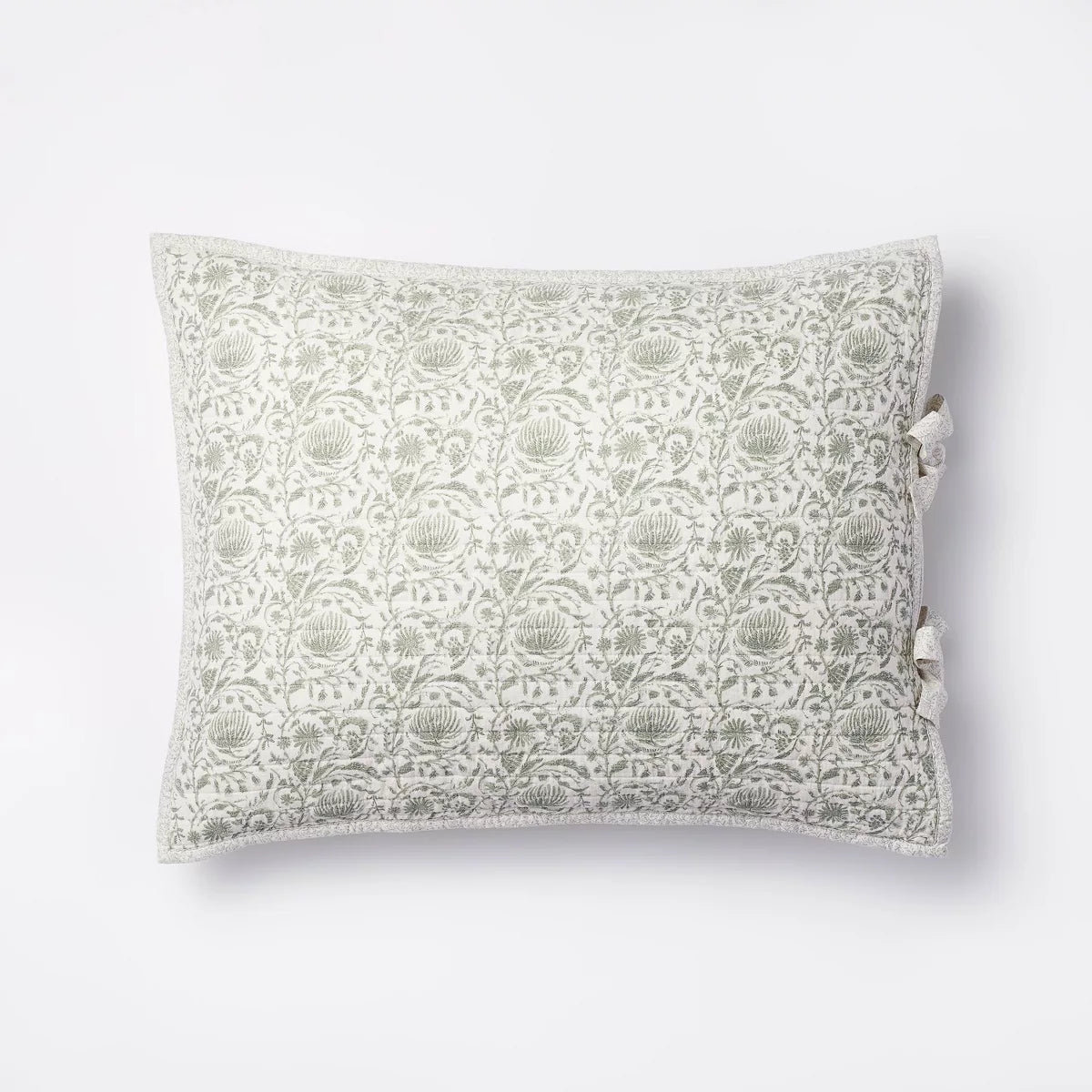 King Decorative Border Cotton Slub Print Quilt Sham Light Teal Green