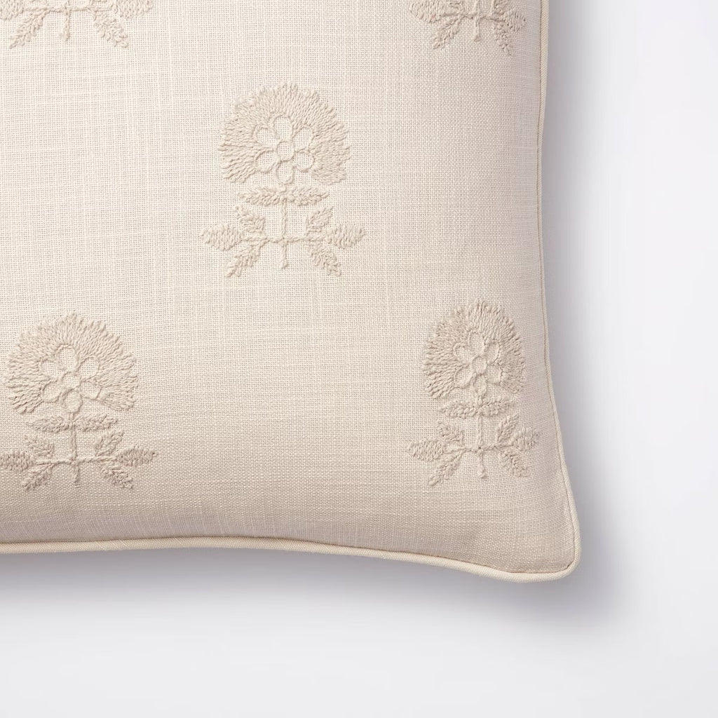 Square Embroidered Floral Decorative Throw Pillow Light Beige - Threshold designed with Studio McGee