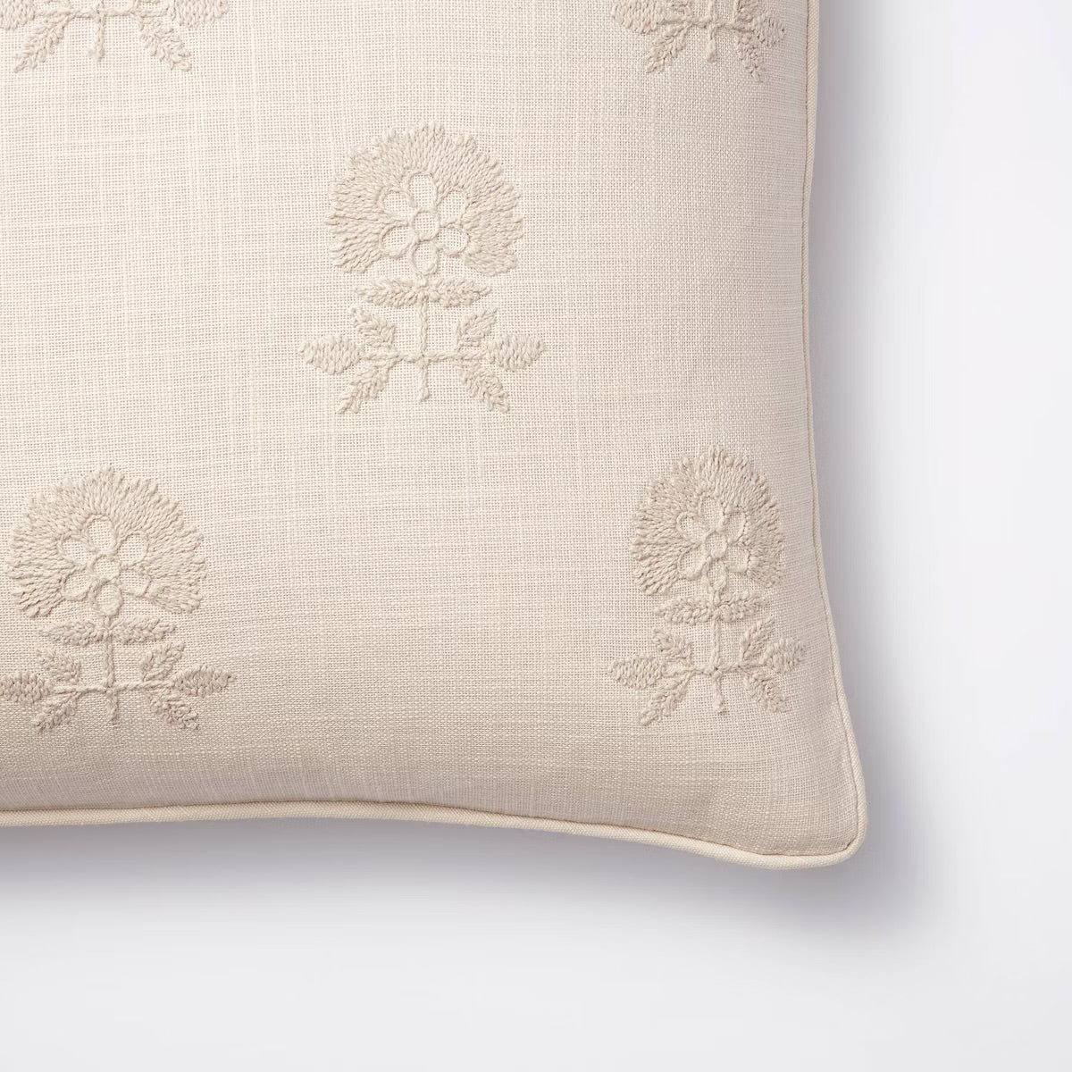Square Embroidered Floral Decorative Throw Pillow Light Beige - Threshold designed with Studio McGee