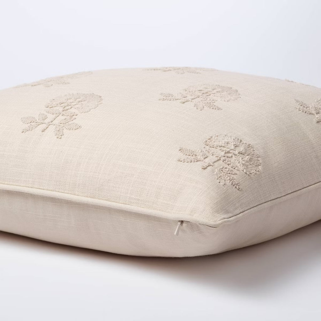 Square Embroidered Floral Decorative Throw Pillow Light Beige - Threshold designed with Studio McGee