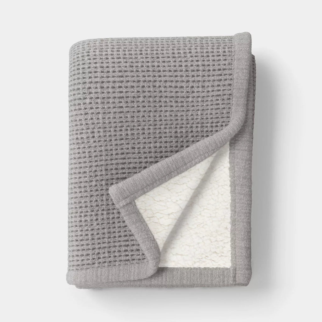Chenille Knit Throw Blanket with Faux Shearling Reverse Gray - Threshold
