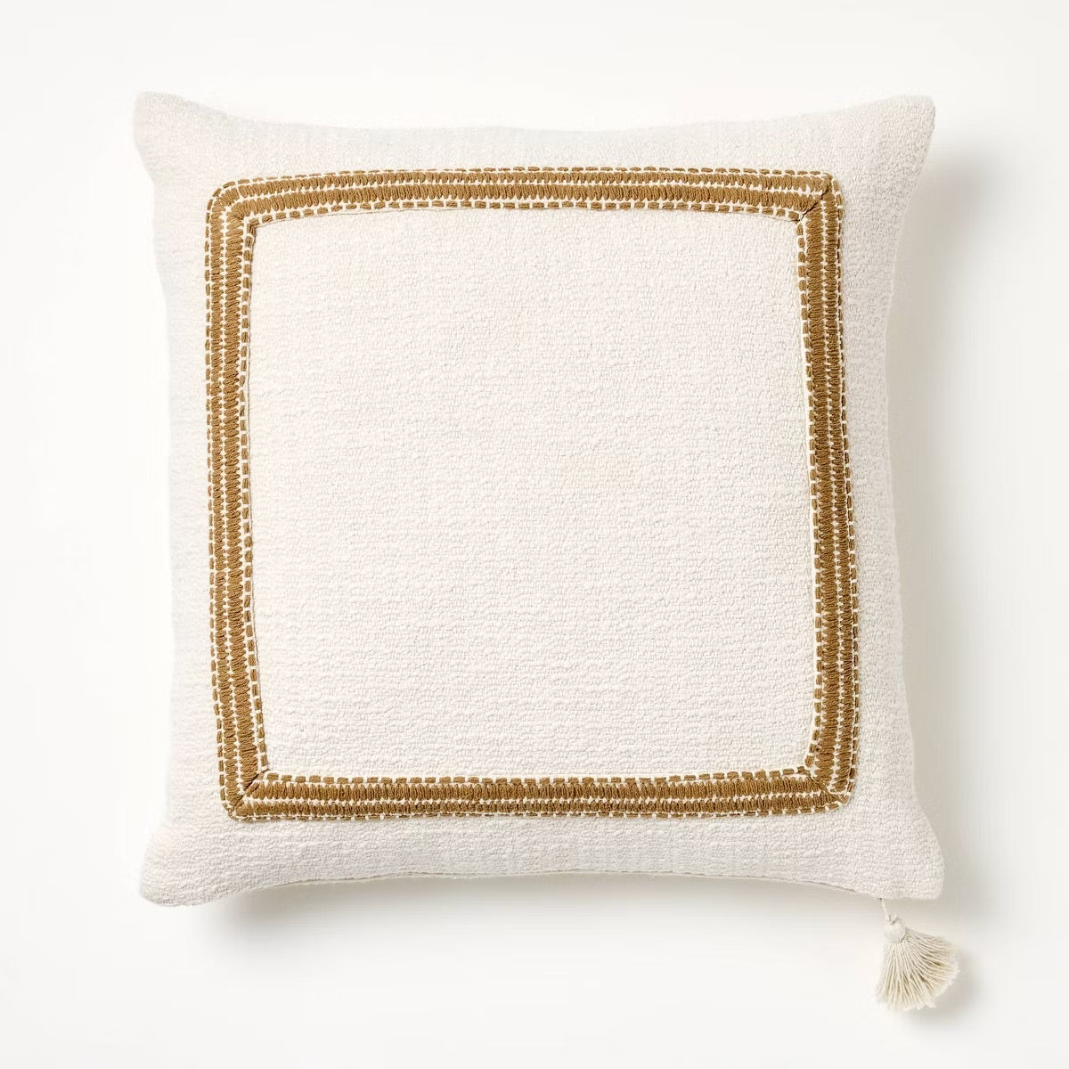 Embroidered Frame Square Throw Pillow Cream/Dark Tan - Threshold designed with Studio McGee