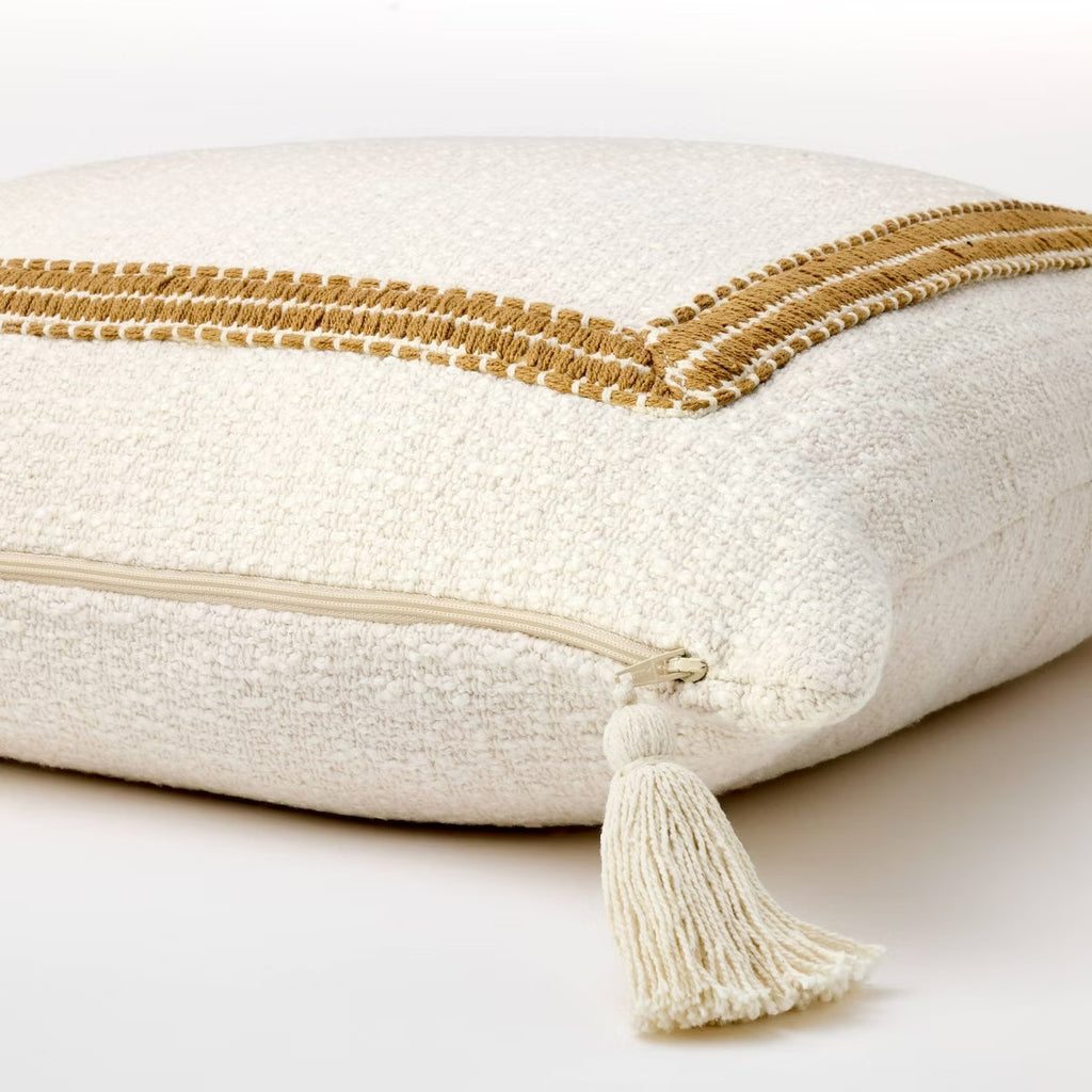 Embroidered Frame Square Throw Pillow Cream/Dark Tan - Threshold designed with Studio McGee