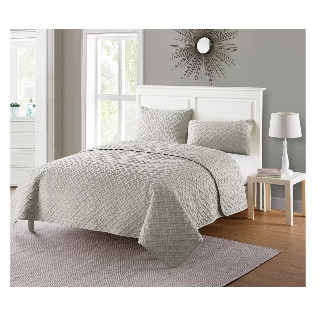 3pc King Nina Embossed Quilt Set Taupe - VCNY Home