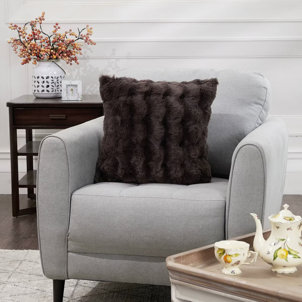 20" Bubble Faux Fur Square Indoor Throw Pillow Chocolate Brown