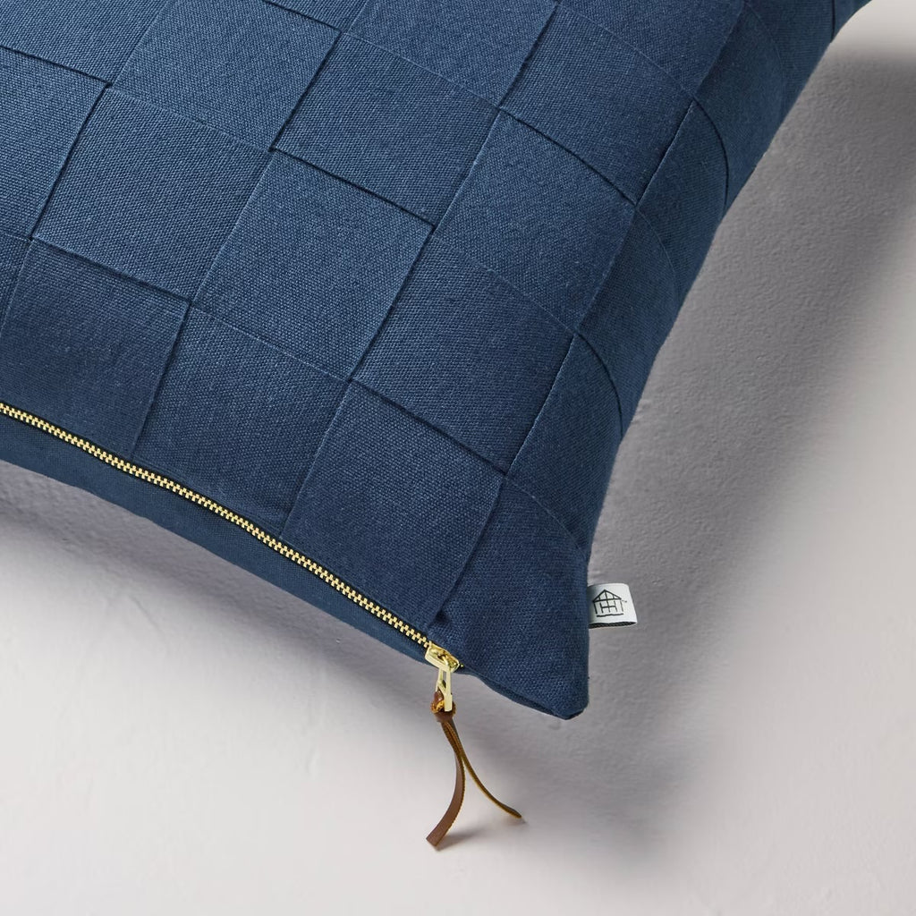 18"x18" Basket Weave Square Throw Pillow Navy - Hearth & Hand with Magnolia
