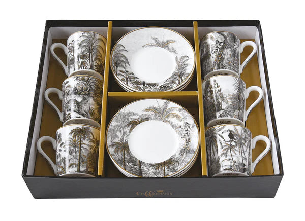 Retro Jungle Expresso and Saucer Set of 6