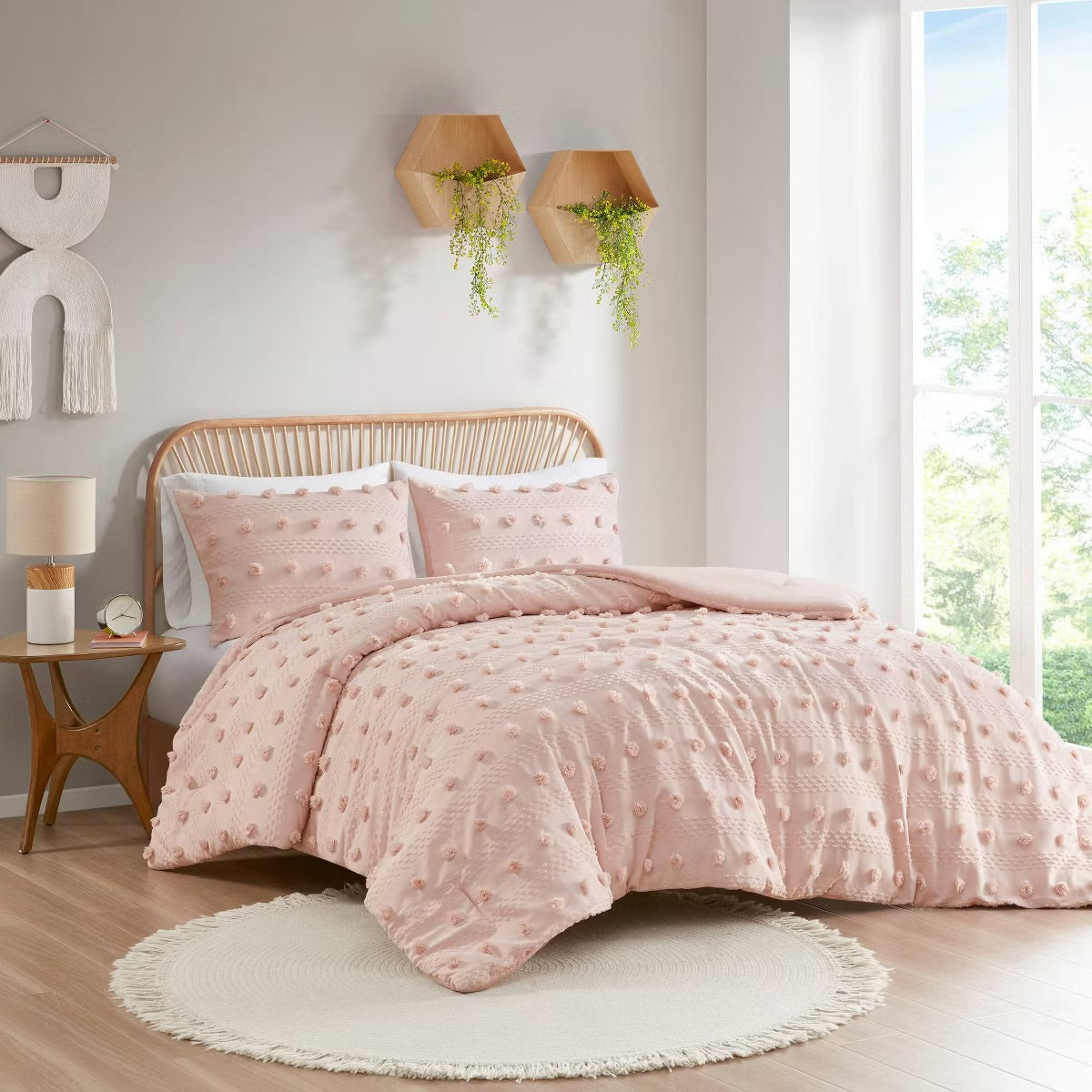 3pc Full/Queen Elise Pom Pom Jacquard Antimicrobia Comforter Set Pink - Intelligent Design