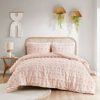 3pc Full/Queen Elise Pom Pom Jacquard Antimicrobia Comforter Set Pink - Intelligent Design
