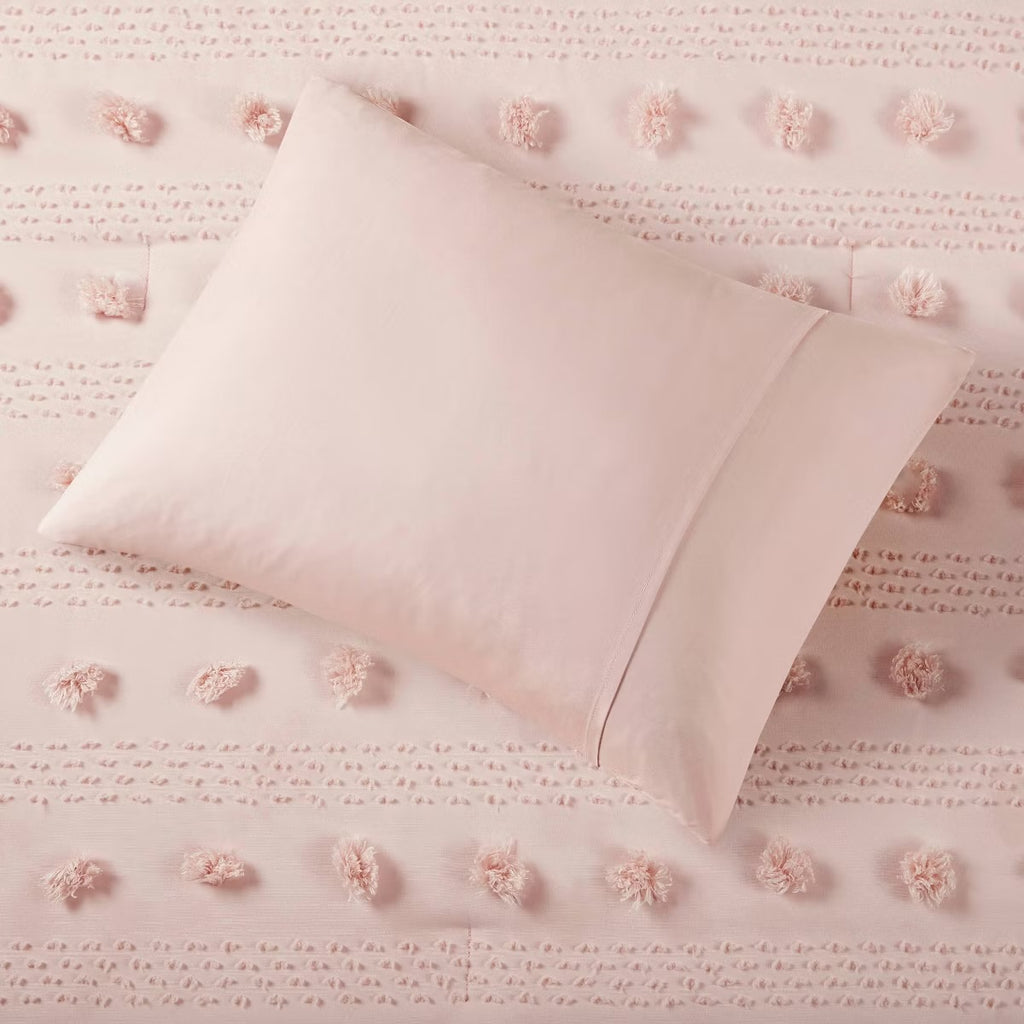 3pc Full/Queen Elise Pom Pom Jacquard Antimicrobia Comforter Set Pink - Intelligent Design