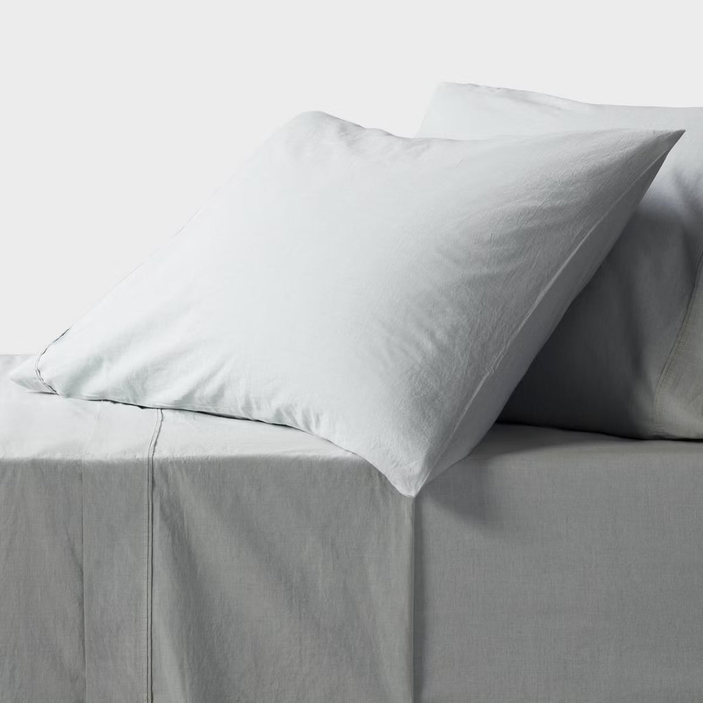 *Queen 250 Thread Count Organic Percale Sheet Set Blue Chambray