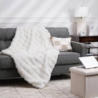 Bubble Faux Fur Throw Blanket Ivory