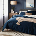 Full/Queen Washed Cotton Sateen Duvet Cover and Sham Set Dark Navy