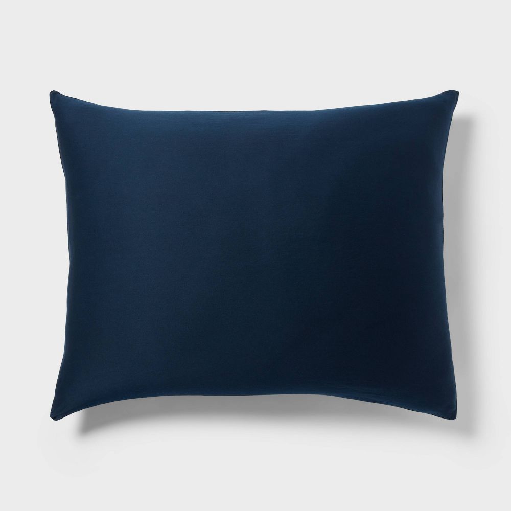 Full/Queen Washed Cotton Sateen Duvet Cover and Sham Set Dark Navy