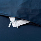Full/Queen Washed Cotton Sateen Duvet Cover and Sham Set Dark Navy