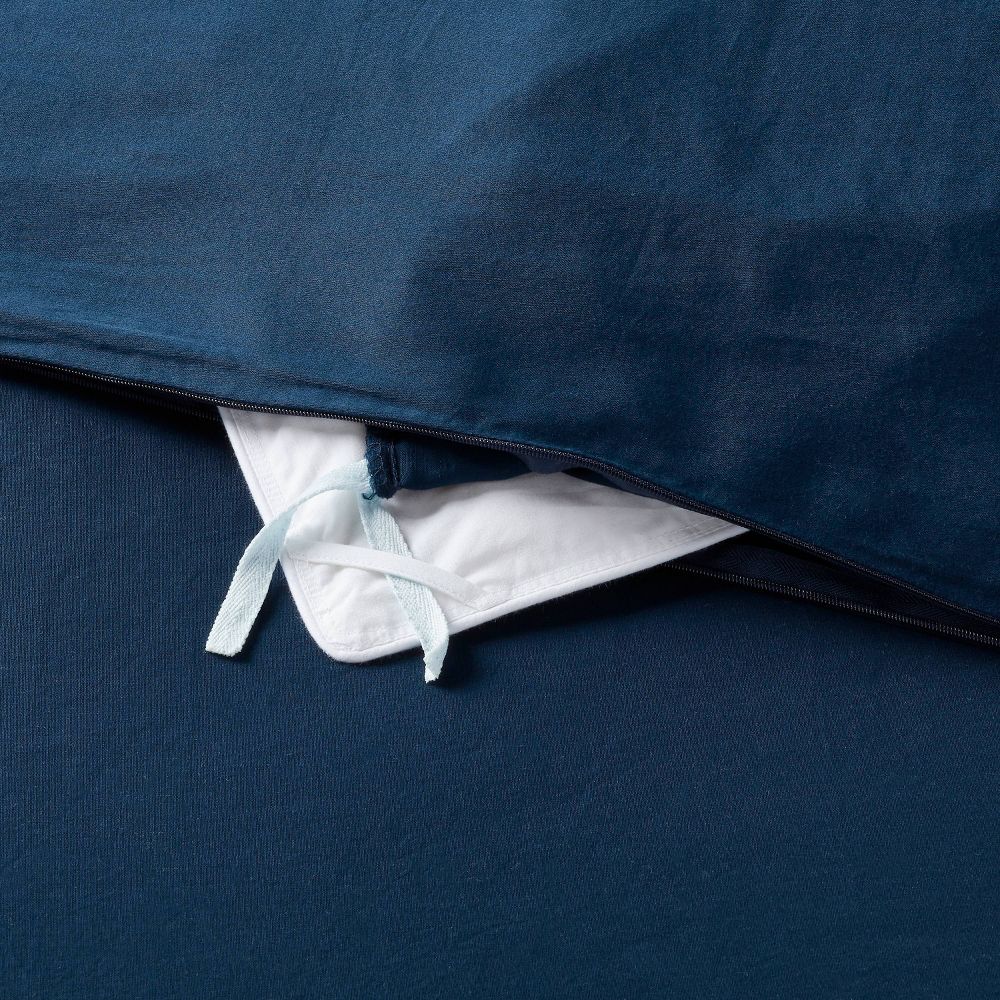 Full/Queen Washed Cotton Sateen Duvet Cover and Sham Set Dark Navy