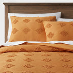 Full/Queen Tufted Diamond Crinkle Duvet Cover and Sham Set Dark Gold
