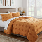 Full/Queen Tufted Diamond Crinkle Duvet Cover and Sham Set Dark Gold