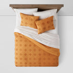 Full/Queen Tufted Diamond Crinkle Duvet Cover and Sham Set Dark Gold