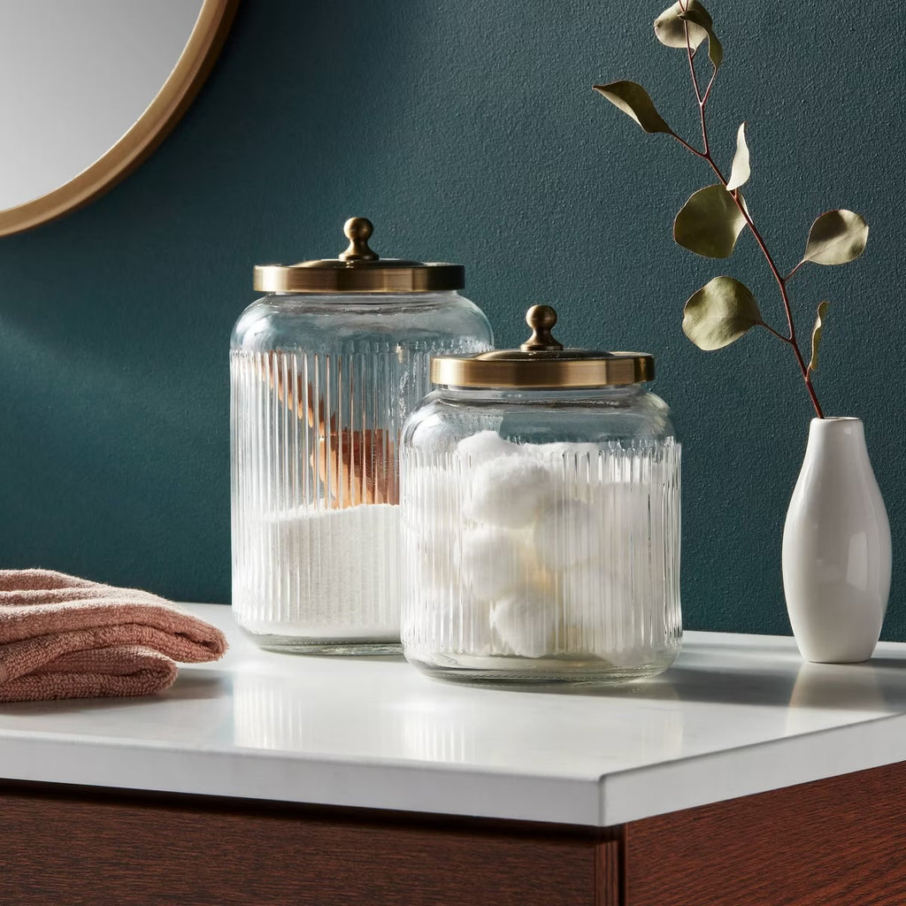 Medium Glass Bath Canister Brass - Threshold