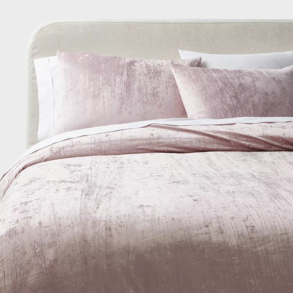 3pc Full/Queen Luxe Distressed Crinkle Velvet Duvet Cover & Sham Set