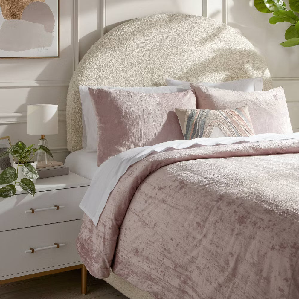 3pc Full/Queen Luxe Distressed Crinkle Velvet Duvet Cover & Sham Set