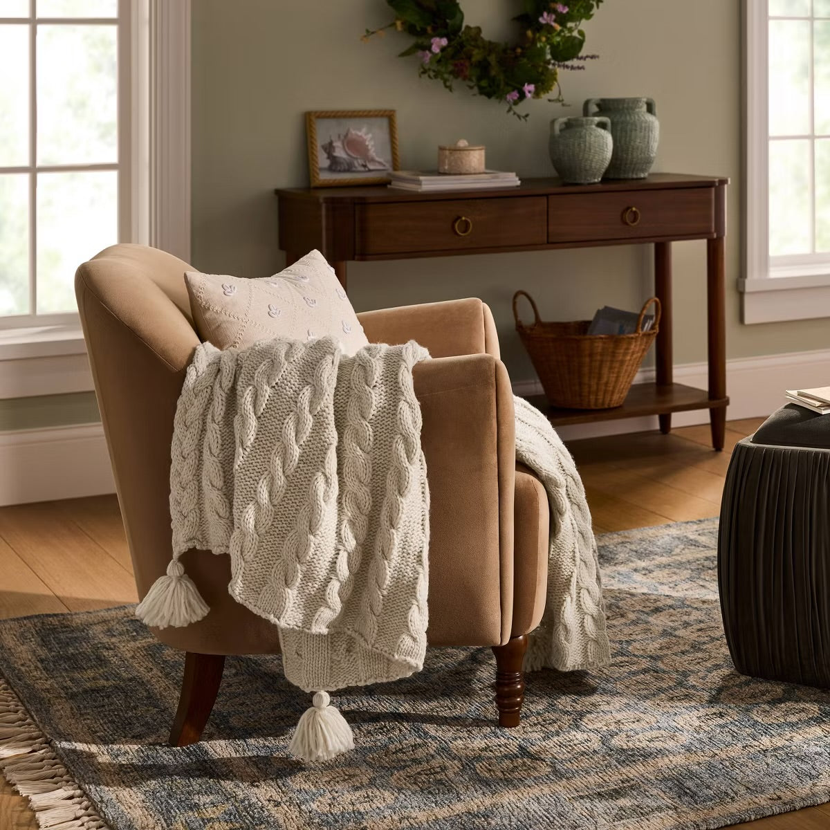 Knit Tassel Braided Throw Ivory - Threshold designed with Studio McGee