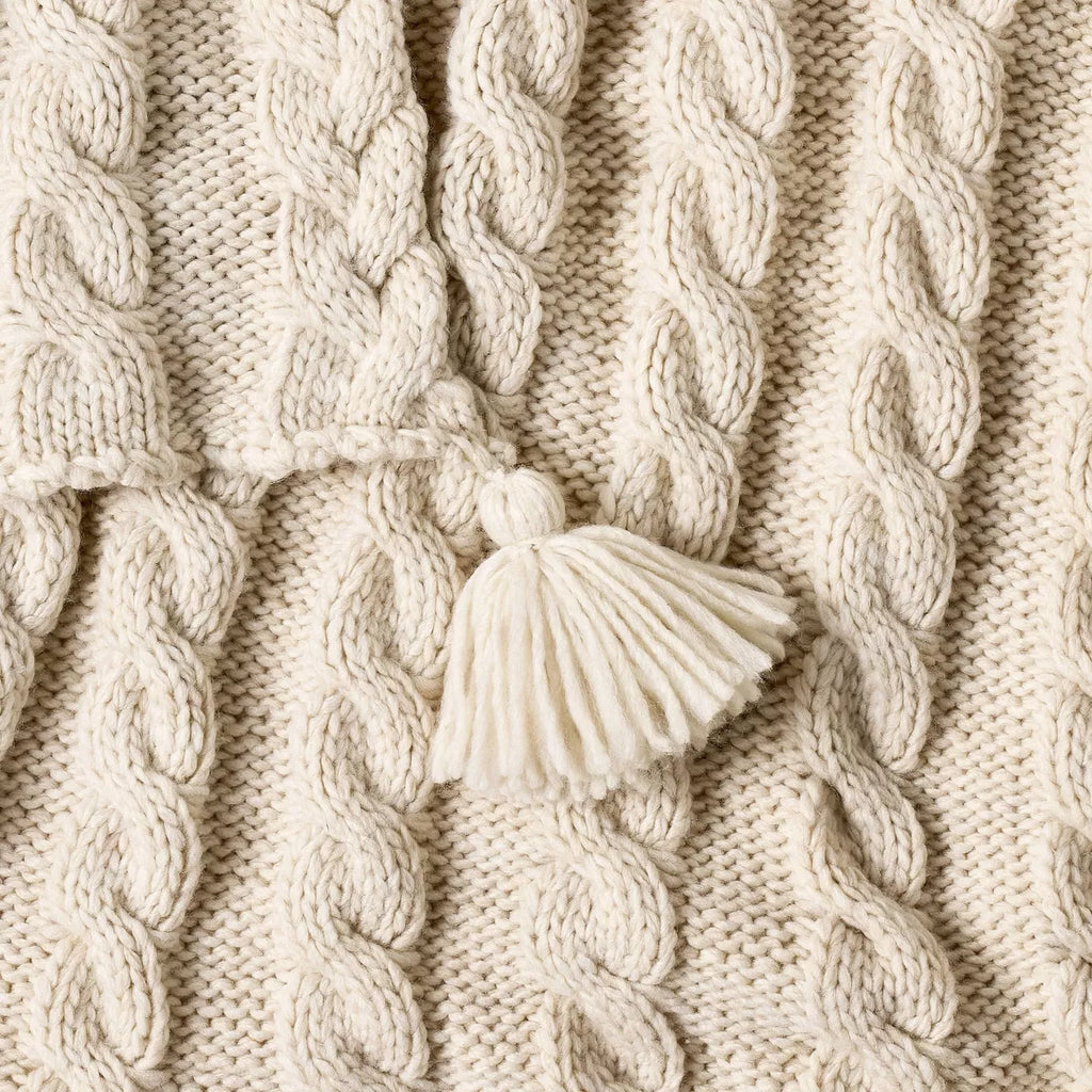 Knit Tassel Braided Throw Ivory - Threshold designed with Studio McGee