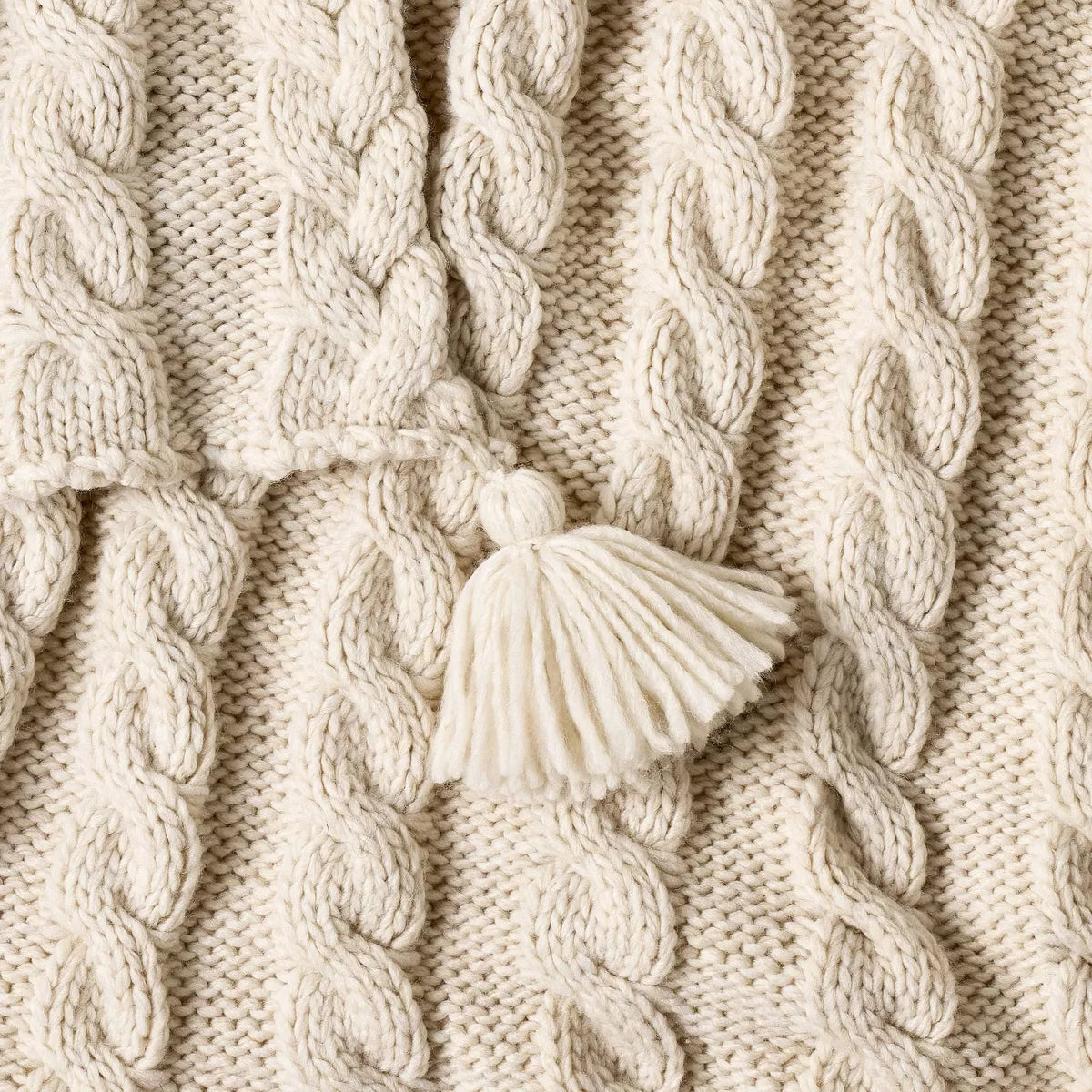 Knit Tassel Braided Throw Ivory - Threshold designed with Studio McGee