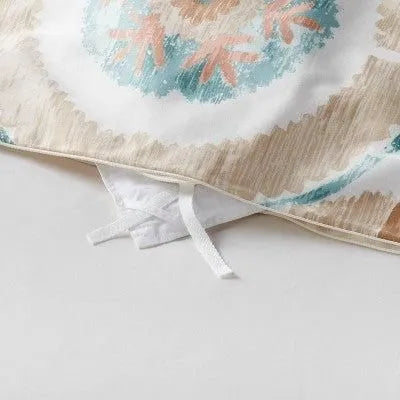 Full/Queen Suzani Print Duvet Cover and Sham Set Ivory/Light Teal Blue - Threshold