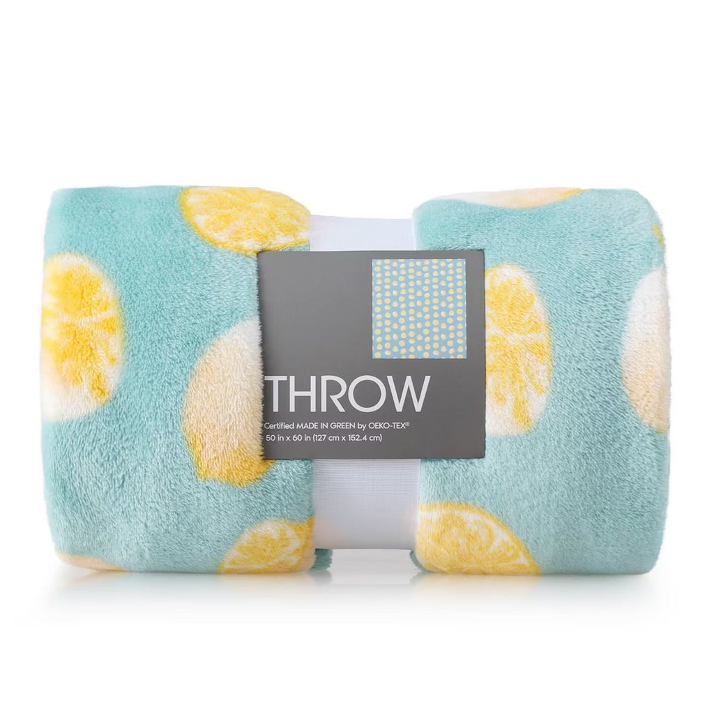 Novelty Recycled Printed Lemons Plush Throw Blanket