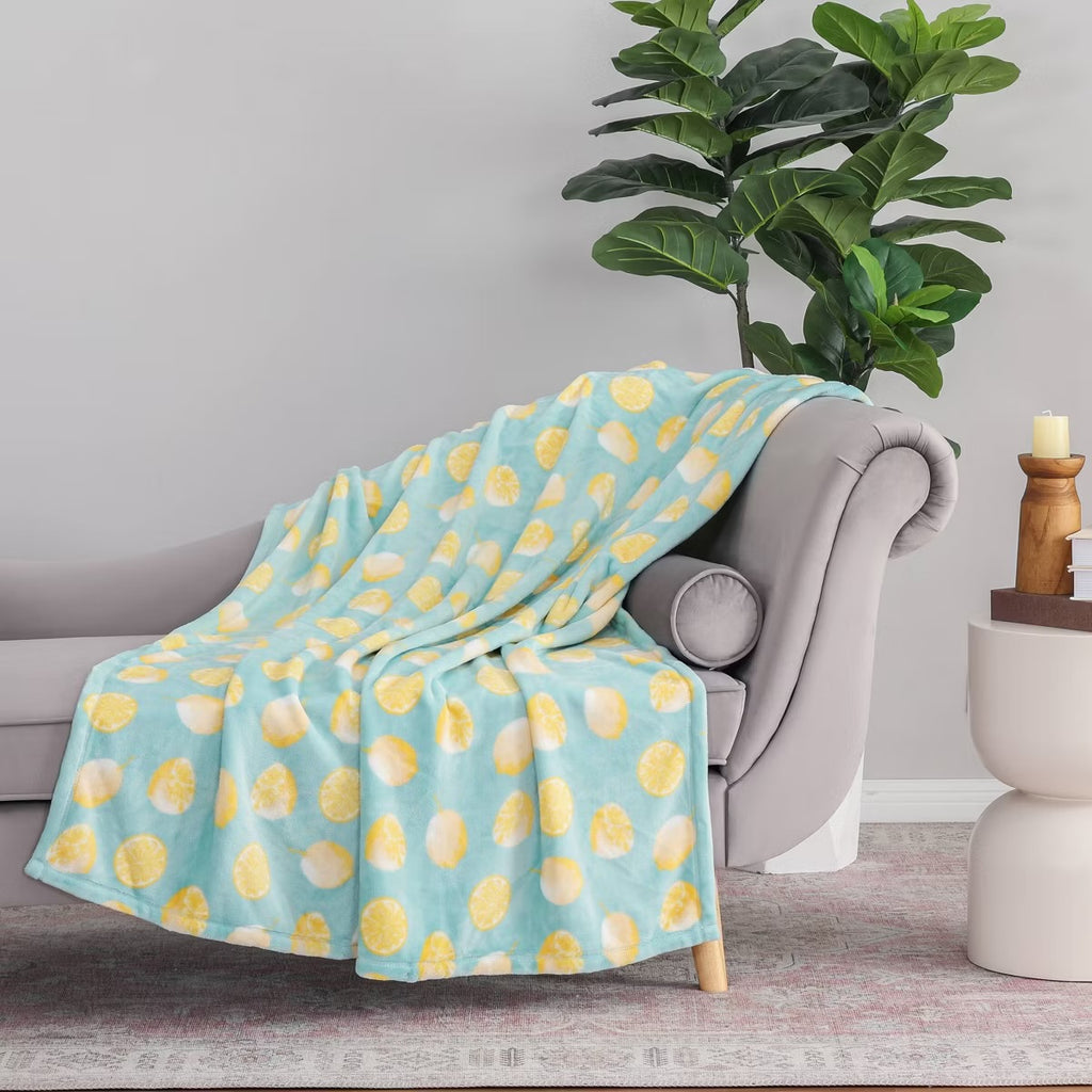 Novelty Recycled Printed Lemons Plush Throw Blanket