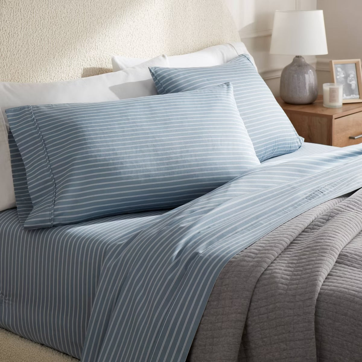 Twin/Twin XL 400 Thread Count Performance Sheet Set Blue Stripe - Threshold