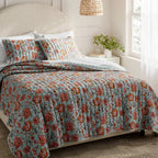 Full/Queen Earthy Vines Quilt Light Teal Blue/Mustard Yellow/Light Pink Floral - Threshold
