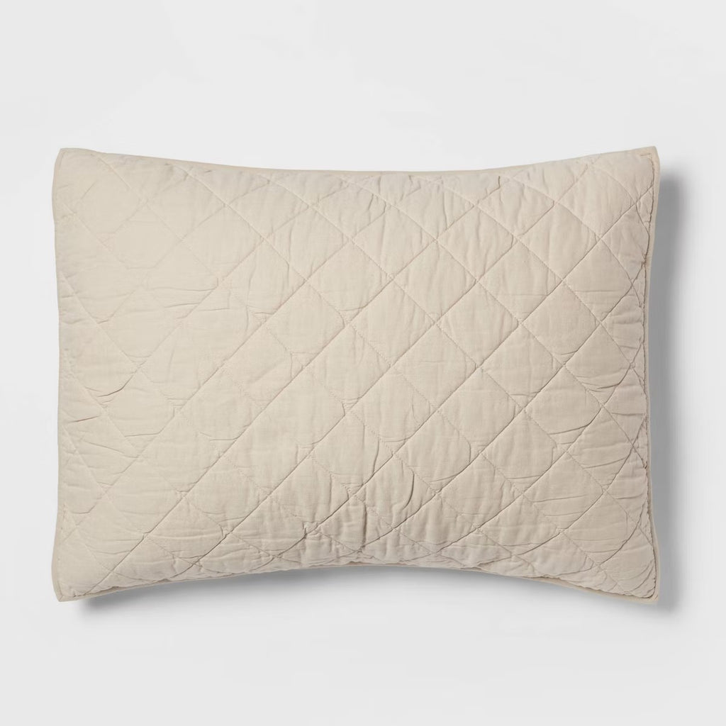 Standard Diamond Stitch Cotton Linen Quilt Sham Khaki - Threshold