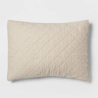 Standard Diamond Stitch Cotton Linen Quilt Sham Khaki - Threshold