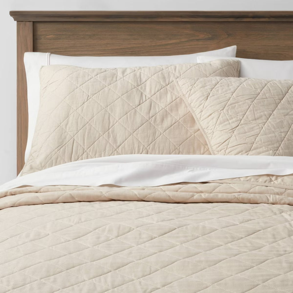 Standard Diamond Stitch Cotton Linen Quilt Sham Khaki - Threshold