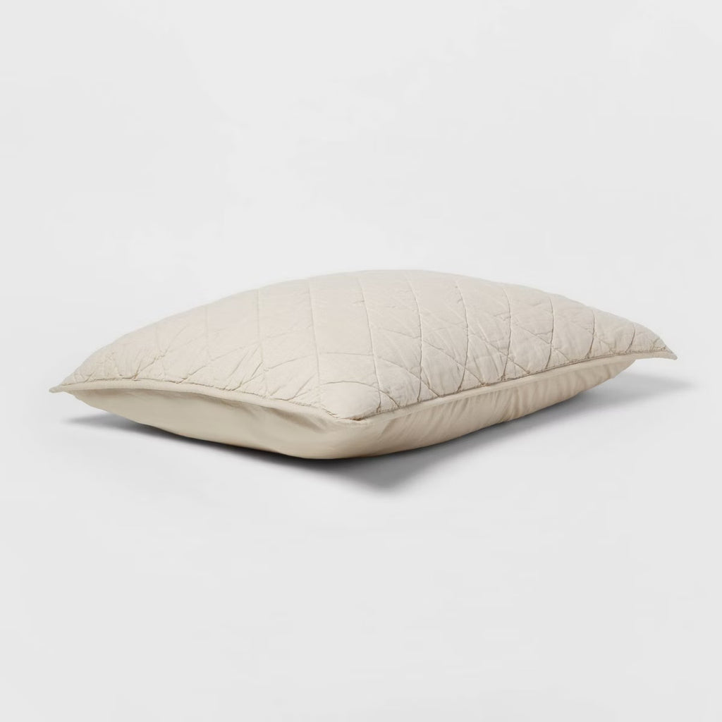 Standard Diamond Stitch Cotton Linen Quilt Sham Khaki - Threshold