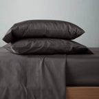 Queen Washed Supima Percale Solid Sheet Set Dark Gray - Casaluna